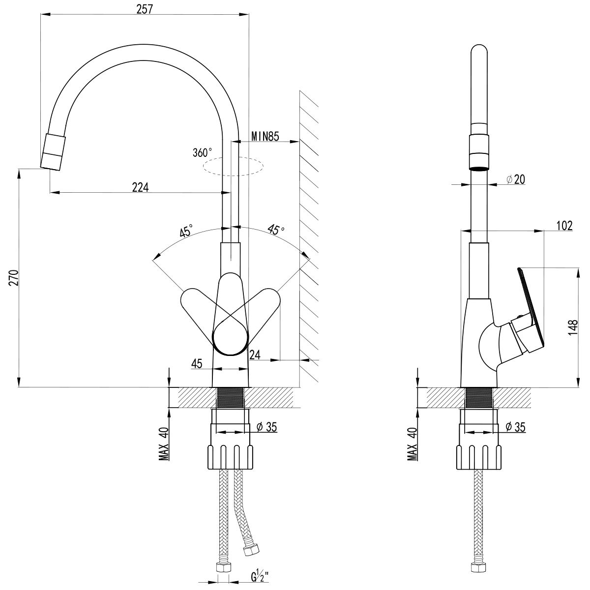 Смеситель AWP Sintur K1003CG для кухни с гибким силиконовым изливом, хром/серый