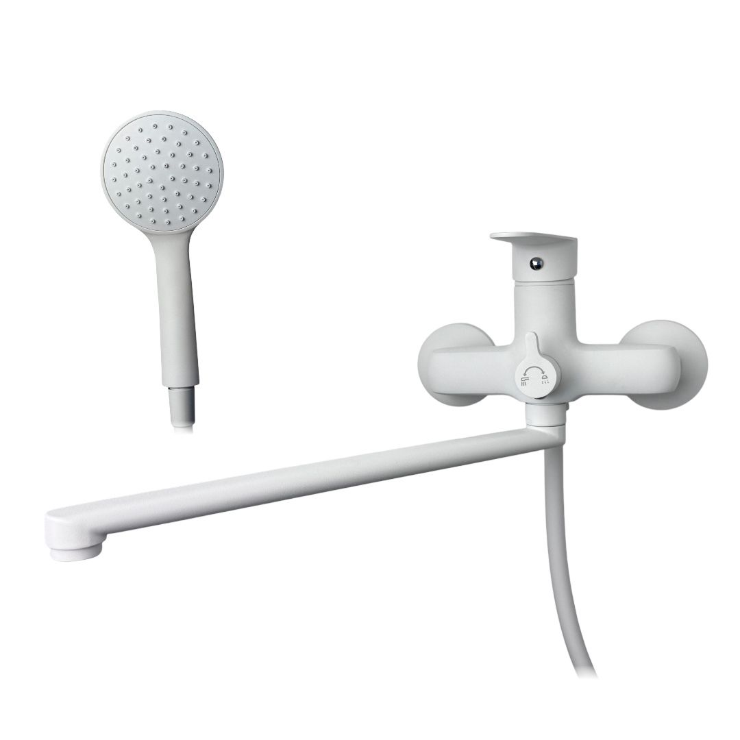 Смеситель для ванны VEROSA SV-07-01-W Белый (излив плоский 35 см., картридж D35, держатель, шланг, л