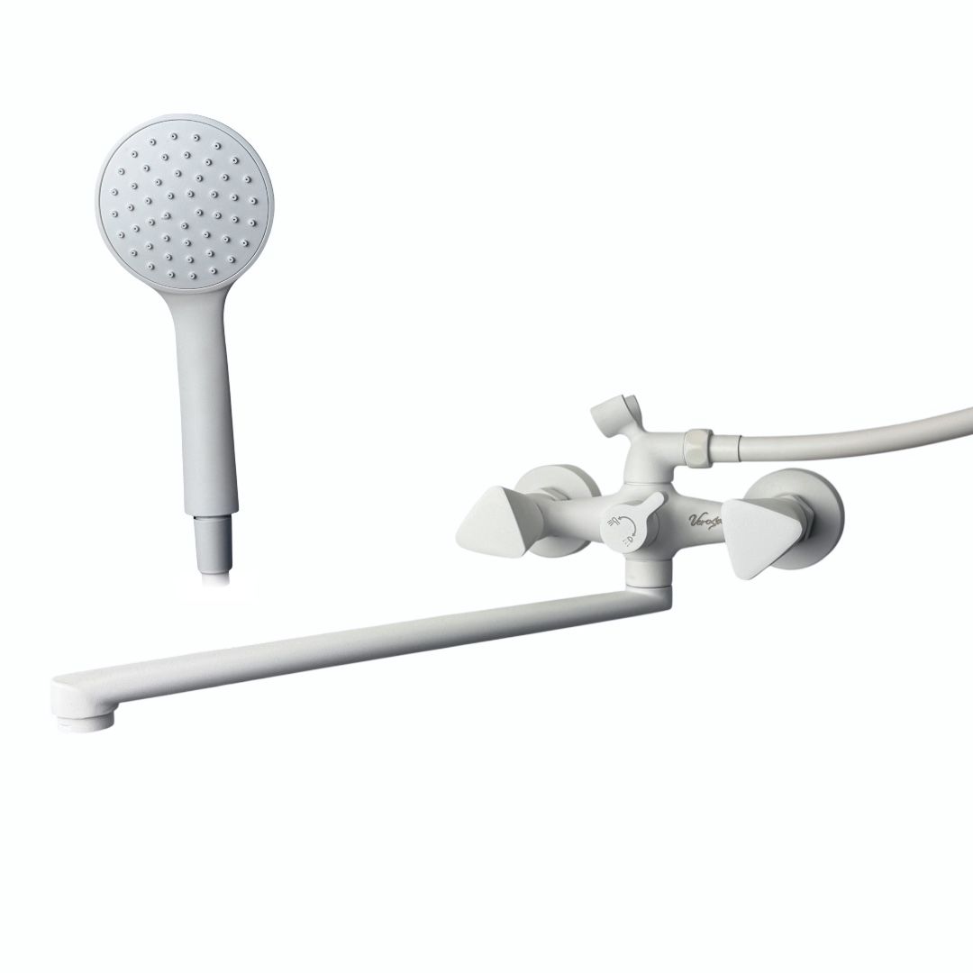 Смеситель для ванны VEROSA SV-05-06-07-W Белый (маховик метал, кран-букса 1/2 керамика, лейка, шланг