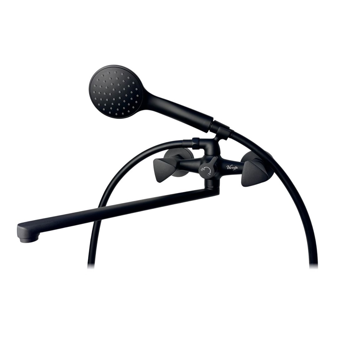 Смеситель для ванны  VEROSA SV-05-06-07-B дл. нос двухвент. Чёрный (излив плоский 35 см, маховик мет