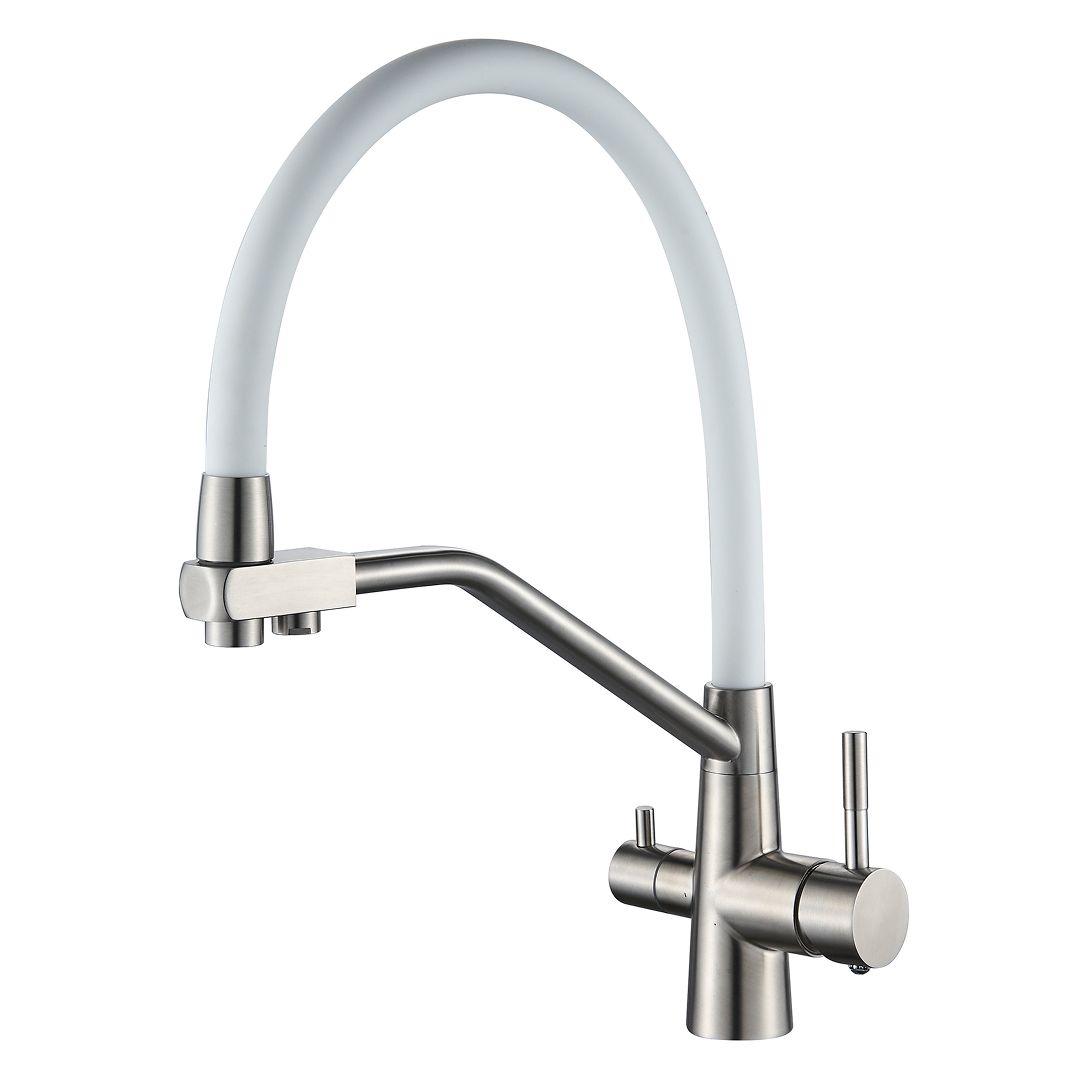 Кухонный смеситель под фильтр с гибким изливом, цвет сатин/белый BTC103S La Oute