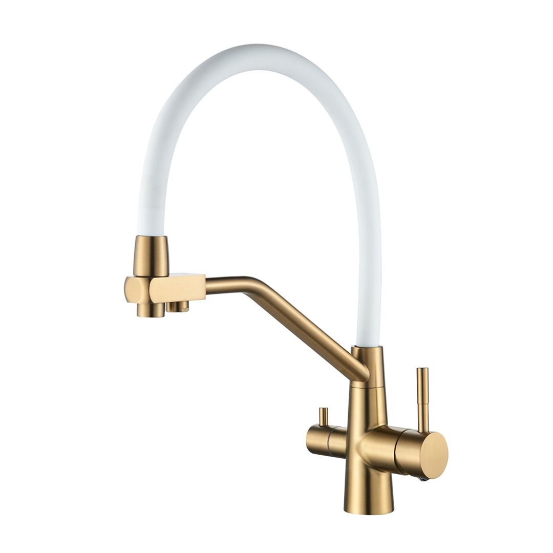 Кухонный смеситель под фильтр с гибким изливом, цвет золото/белый BTC103SGQ La Oute