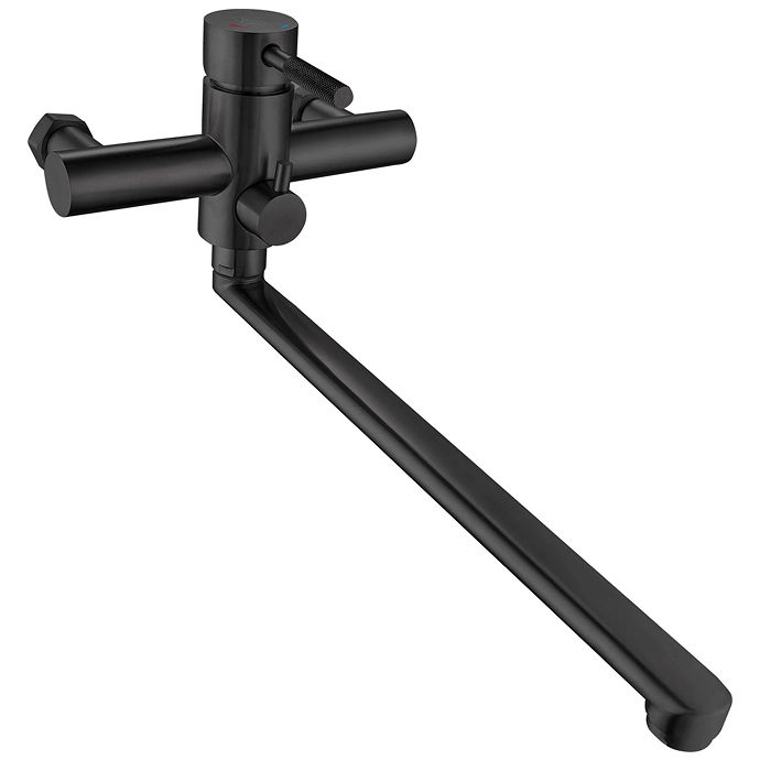 Смеситель для ванны и умывальника SOLID чёрный, d-35, керамбукса, L-обр. 320 мм, нерж. сталь,