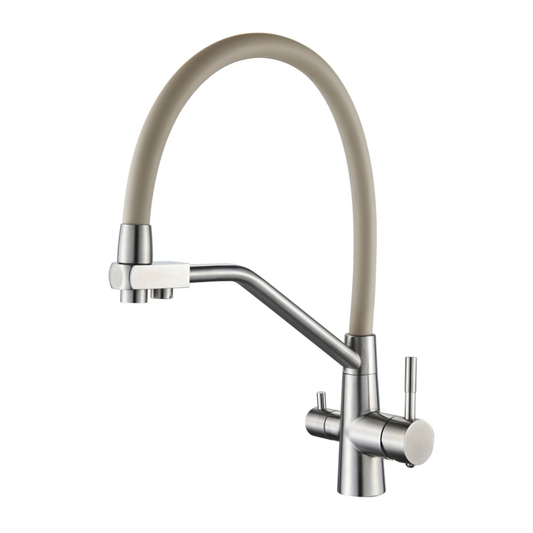 Кухонный смеситель под фильтр с гибким изливом, цвет сатин/бежевый BTC103S-6 La Oute