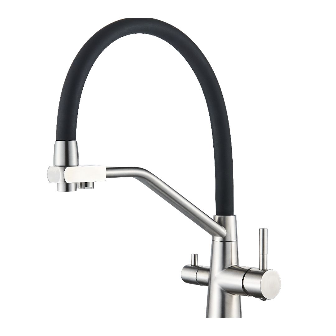 Кухонный смеситель под фильтр с гибким изливом, цвет сатин/белый BTC103S La Oute