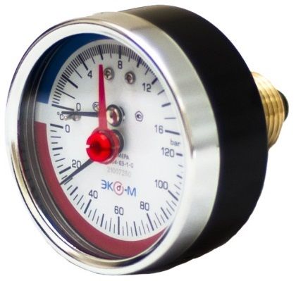 Термоманометр осевой Экомера (0-10 бара) (0-160), D=63мм, G1/2