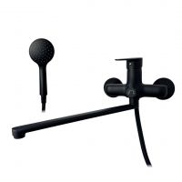 Смеситель для ванны VEROSA SV-07-01-B Чёрный (излив плоский 35 см., картридж D35, держатель, шланг,