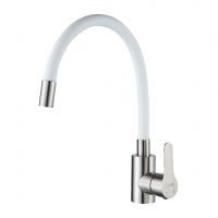 Кухонный смеситель с гибким изливом, сатин/ белый SOL193B La Oute