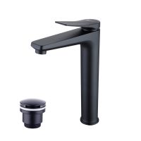 Смеситель Lemark BRONX для умывальника высокий, монолитный, черный LM3709BL с донным клапаном