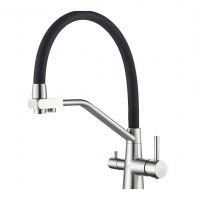 Кухонный смеситель под фильтр с гибким изливом, цвет сатин/белый BTC103S La Oute